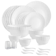 Load image into Gallery viewer, Cello Opalware Dazzle Series Plain Dinner Set with Rice Plate, 35Pcs | Opal Glass Dinner Set for 6 | Light-Weight, Daily Use Crockery Set for Dining | White Plate and Bowl Set