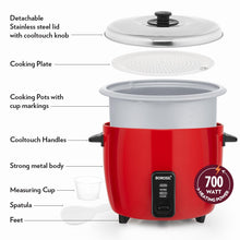 Load image into Gallery viewer, Borosil 1.8L Pronto Dual Electric Rice Cooker | Keep Warm Feature with Indicator Display, Anti Skid Rubber Feet | Cook & Boil Noodles, Rice, Upma, Idli, Dhokla | 2 Years Warranty