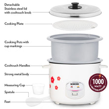 Load image into Gallery viewer, Borosil Pronto Dual 2.8 L Electric Rice Cooker with 2 Pot | 1000W, Keep Warm Feature with Indicator Display, Anti Skid Rubber Feet | Cook & Boil Noodles, Rice, Upma, Idli, Dhokla | 2 Years Warranty