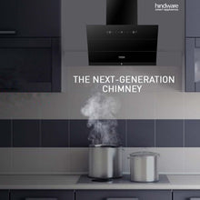 Load image into Gallery viewer, Hindware Smart Appliances Aldina 60 Cm kitchen chimney comes with Autoclean technology and maximum suction power 1350 m3/hr having filterless and motion sensor technology (Black 60cm)"