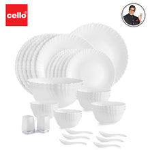 Load image into Gallery viewer, Cello Opalware Dazzle Series Plain Dinner Set with Rice Plate, 35Pcs | Opal Glass Dinner Set for 6 | Light-Weight, Daily Use Crockery Set for Dining | White Plate and Bowl Set