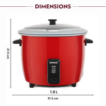 Load image into Gallery viewer, Borosil 1.8L Pronto Dual Electric Rice Cooker | Keep Warm Feature with Indicator Display, Anti Skid Rubber Feet | Cook & Boil Noodles, Rice, Upma, Idli, Dhokla | 2 Years Warranty