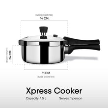 Load image into Gallery viewer, Stahl Xpress Cooker Triply Pressure Cooker Baby, Induction Cooker, Outer Lid Pressure Cooker 1.5 L, Induction & Gas Stove Compatible, 5 Years Warranty