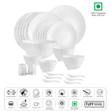 Load image into Gallery viewer, Cello Opalware Dazzle Series Plain Dinner Set with Rice Plate, 35Pcs | Opal Glass Dinner Set for 6 | Light-Weight, Daily Use Crockery Set for Dining | White Plate and Bowl Set