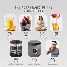 Load image into Gallery viewer, Sujata Cold Pressed Slow Juicer SJ01 | Ideal for Fruit, Vegetable Juices & Nut Milks | Dual Feeding Chute | Reverse Function | Magnetic Safety Lock