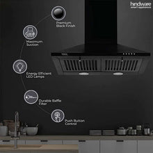 Load image into Gallery viewer, Hindware Smart Appliances Clara neo 60 cm 1000 m³/hr Pyramid Kitchen Chimney With Elegant Look, Push Button Control, Efficient Dual LED Lamps & Double Baffle Filter (Black)