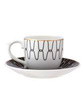 Load image into Gallery viewer, Clay Craft Fine Ceramic Gold Printed Cup & Saucer Set of 12-6 Cups & 6 Saucers - 180 ml Each (MAHARANI Noir N406)