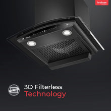Load image into Gallery viewer, Hindware Smart Appliances Divina 60 cm, 1200 m³/hr* Stylish Filterless Auto-Clean Wall Mounted Chimney for Kitchen with Motion Sensors, Touch Control and LED Lamps (Black)