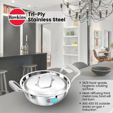 Load image into Gallery viewer, Hawkins Pro 1.5 Litre Deep-Fry Pan, Triply Stainless Steel Kadhai with Stainless Steel Handles and Stainless Steel Lid, Silver (PSK15S)
