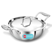 Load image into Gallery viewer, Hawkins Pro 2.5 Litre Deep-Fry Pan, Triply Stainless Steel Kadhai with Stainless Steel Handles and Stainless Steel Lid, Silver (PSK25S)