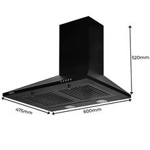 Load image into Gallery viewer, Hindware Smart Appliances Clara neo 60 cm 1000 m³/hr Pyramid Kitchen Chimney With Elegant Look, Push Button Control, Efficient Dual LED Lamps & Double Baffle Filter (Black)