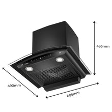 Load image into Gallery viewer, Hindware Smart Appliances Divina 60 cm, 1200 m³/hr* Stylish Filterless Auto-Clean Wall Mounted Chimney for Kitchen with Motion Sensors, Touch Control and LED Lamps (Black)