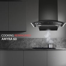 Load image into Gallery viewer, Hindware Smart Appliances Divina 60 cm, 1200 m³/hr* Stylish Filterless Auto-Clean Wall Mounted Chimney for Kitchen with Motion Sensors, Touch Control and LED Lamps (Black)