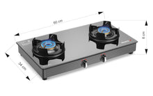 Load image into Gallery viewer, Sujata Gas Stove | 9 Years Warranty | Stove 2 Burner, 2 Burner Gas Stove Glass Top, SABAF, ISI Certified, Hob, LPG & PNG Compatible, Brass Burner (Deluxe - Black)