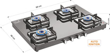 Load image into Gallery viewer, Sujata Gas Stove | 9 Years Warranty | Stove 4 Burner Auto Ignition, SABAF, ISI Certified, LPG & PNG Compatible, Jumbo Pack with Brass Burner (Classic, Black)