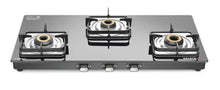Load image into Gallery viewer, Sujata Gas Stove | 9 Years Warranty | 3 Burner Gas Stove Glass Top, SABAF, ISI Certified, Hob Top, LPG & PNG Compatible, Jumbo Pack with Brass Burner (Classic - Black)