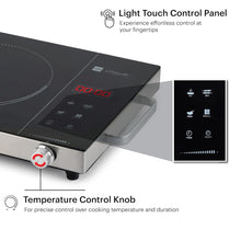 Load image into Gallery viewer, Cello Induction Cooker Blazing 800+ Infra Ceramic Plate 2200 Watt Induction Cooktop with BBQ Grill, Soft Touch Button with Crystal Glass (Black)