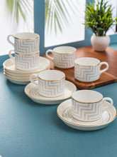 Load image into Gallery viewer, Clay Craft Fine Ceramic Gold Printed Cup & Saucer Set of 12-6 Cups & 6 Saucers - 180 ml Each (Rio Impression 1203)