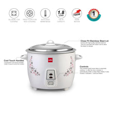 Load image into Gallery viewer, Electric Rice Cooker Cello Iris Rice Cooker | 1.8 Liter Electric Rice Cooker 700 Watt | 2 Aluminium Cooking Bowl | Trivet Plate for Perfect Rice Cooking | Auto Keep Warm Mode for Keeping Food Hot | White
