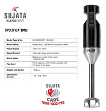 Load image into Gallery viewer, SUJATA BLENDCRAFT 180W Professional Hand Blender | 18000 RPM | Dual Speed Control | Stainless Steel | Black