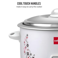 Load image into Gallery viewer, Electric Rice Cooker Cello Iris Rice Cooker | 2.8 Liter Electric Rice Cooker 1000 Watt | 2 Aluminium Cooking Bowl | Trivet Plate for Perfect Rice Cooking | Auto Keep Warm Mode for Keeping Food Hot | White
