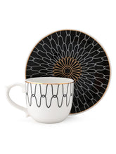 Load image into Gallery viewer, Clay Craft Fine Ceramic Gold Printed Cup & Saucer Set of 12-6 Cups & 6 Saucers - 180 ml Each (MAHARANI Noir N406)