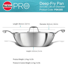 Load image into Gallery viewer, Hawkins Pro 3.5 Litre Deep-Fry Pan, Triply Stainless Steel Kadhai with Stainless Steel Handles and Stainless Steel Lid, Silver (PSK35S)