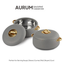 Load image into Gallery viewer, Cello Aurum Luxury Insulated Casseroles Set of 2, Grey 1000ml Each | Double Walled Thermoware Casserole with Lid | Easy Grip Handle| Inner Steel Insulated Serving Bowl Casserole For Roti,Rice,Biryani