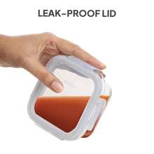 Load image into Gallery viewer, CELLO Glassy Mix Lunch Box Set of 4 | (320ml x 3) & 1 Clear Glass Water Bottle (500ml) | Leak-Proof & Microwavable Toughened Glass | Perfect Lunch Box Set for Office, School & College