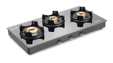 Load image into Gallery viewer, Sujata Gas Stove 3 Burners | 9 Years Warranty | 3 Burner Gas Stove Glass Top, SABAF, ISI Certified, Hob Top, LPG & PNG Compatible, Jumbo Pack with Brass Burner (Deluxe - Black)