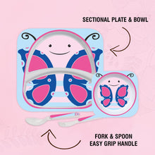 Load image into Gallery viewer, Cello Kids Meal Melamine Dinner Set with Butterfly Print | Safe and hygenic for Kids to use | Attractive and Long Lasting Designs | Break Resistant | Pink, Set of 4