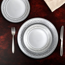 Load image into Gallery viewer, Cello Opalware Solitaire Series Argento Dinner Set, 27Pcs | Opal Glass Dinner Set for 6 | Crockery Set for Festive Ocassions, Parties | White Plate and Bowl Set