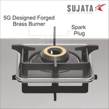 Load image into Gallery viewer, Sujata Gas Stove | 9 Years Warranty | Stove 4 Burner Auto Ignition, SABAF, ISI Certified, LPG & PNG Compatible, 360° Rotating Brass Gas Nozzle, Jumbo Brass Burner (Premium - Black)