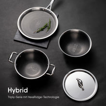 Load image into Gallery viewer, Stahl Artisan Hybrid Triply Non Stick Kadai with Lid, Stainless Steel Kadai for Cooking, Triply Kadhai Metal Spatula Friendly, Induction & Gas Stove Compatible, 2.4 L, 24 cm