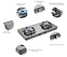 Load image into Gallery viewer, Sujata Gas Stove | 9 Years Warranty | Stove 2 Burner, 2 Burner Gas Stove Glass Top, SABAF, ISI Certified, Hob, LPG & PNG Compatible, Brass Burner (Classic - Black)