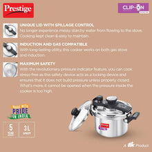 Load image into Gallery viewer, PRESTIGE CLIP ON STAINLESS STEEL PRESSURE COOKER WITH GLASS LID, 3 LITRES, SILVER