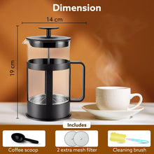 Load image into Gallery viewer, AGARO Delite French Press Coffee And Tea Maker, Borosilicate Glass Body With Sleeves, Glass Carafe, BPA Free Plastic Lid Strainer, 600Ml