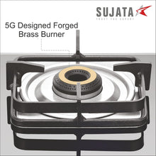 Load image into Gallery viewer, Sujata Gas Stove | 9 Years Warranty | Stove 2 Burner, 2 Burner Gas Stove Glass Top, SABAF, ISI Certified, Hob, LPG & PNG Compatible, Brass Burner (Classic - Black)