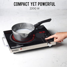 Load image into Gallery viewer, Cello Infrared induction Cooker Blazing Infra 800+ Ceramic Plate 2200 Watt Induction Cooktop with BBQ Grill, Soft Touch Button with Crystal Glass (Black)