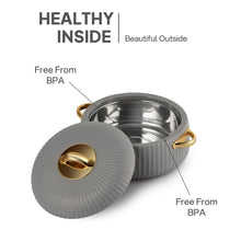 Load image into Gallery viewer, Cello Aurum Luxury Insulated Casseroles Set of 2, Grey 1000ml Each | Double Walled Thermoware Casserole with Lid | Easy Grip Handle| Inner Steel Insulated Serving Bowl Casserole For Roti,Rice,Biryani