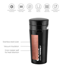 Load image into Gallery viewer, Cello Monty Vacuum Insulated | Travel Coffee Mug Hot and Cold with Lid | Double Walled Carry Flask for Travel, Home, Office, School | 450ml, Black (Stainless Steel)