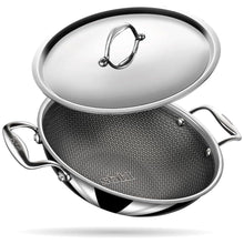 Load image into Gallery viewer, Stahl Artisan Hybrid Triply Non Stick Kadai with Lid, Stainless Steel Kadai for Cooking, Triply Kadhai Metal Spatula Friendly, Induction & Gas Stove Compatible, 2.4 L, 24 cm