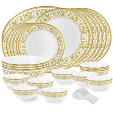 Load image into Gallery viewer, Cello Amitabh Bachchan Opalware Divine Series Oro Dinner Set, 27Pcs | Opal Glass Dinner Set for 6 | Crockery Set for Festive Ocassions, Parties | White Plate and Bowl Set