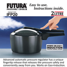 Load image into Gallery viewer, Hawkins Futura 2 Litre Pressure Cooker, Hard Anodised Inner Lid Pressure Cooker, Induction Cooker, Small Cooker, Black (IFP20)