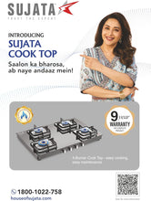 Load image into Gallery viewer, Sujata Gas Stove | 9 Years Warranty | Stove 4 Burner Auto Ignition, SABAF, ISI Certified, LPG & PNG Compatible, Jumbo Pack with Brass Burner (Classic, Black)