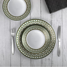Load image into Gallery viewer, Cello Opalware Solitaire Series Verde Dinner Set, 27Pcs | Opal Glass Dinner Set for 6 | Crockery Set for Festive Ocassions, Parties | White Plate and Bowl Set