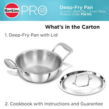 Load image into Gallery viewer, Hawkins Pro 1.5 Litre Deep-Fry Pan, Triply Stainless Steel Kadhai with Stainless Steel Handles and Stainless Steel Lid, Silver (PSK15S)
