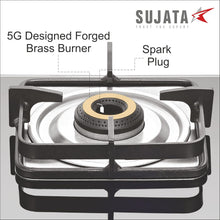 Load image into Gallery viewer, Sujata Gas Stove | 9 Years Warranty | Stove 4 Burner Auto Ignition, SABAF, ISI Certified, LPG & PNG Compatible, Jumbo Pack with Brass Burner (Classic, Black)