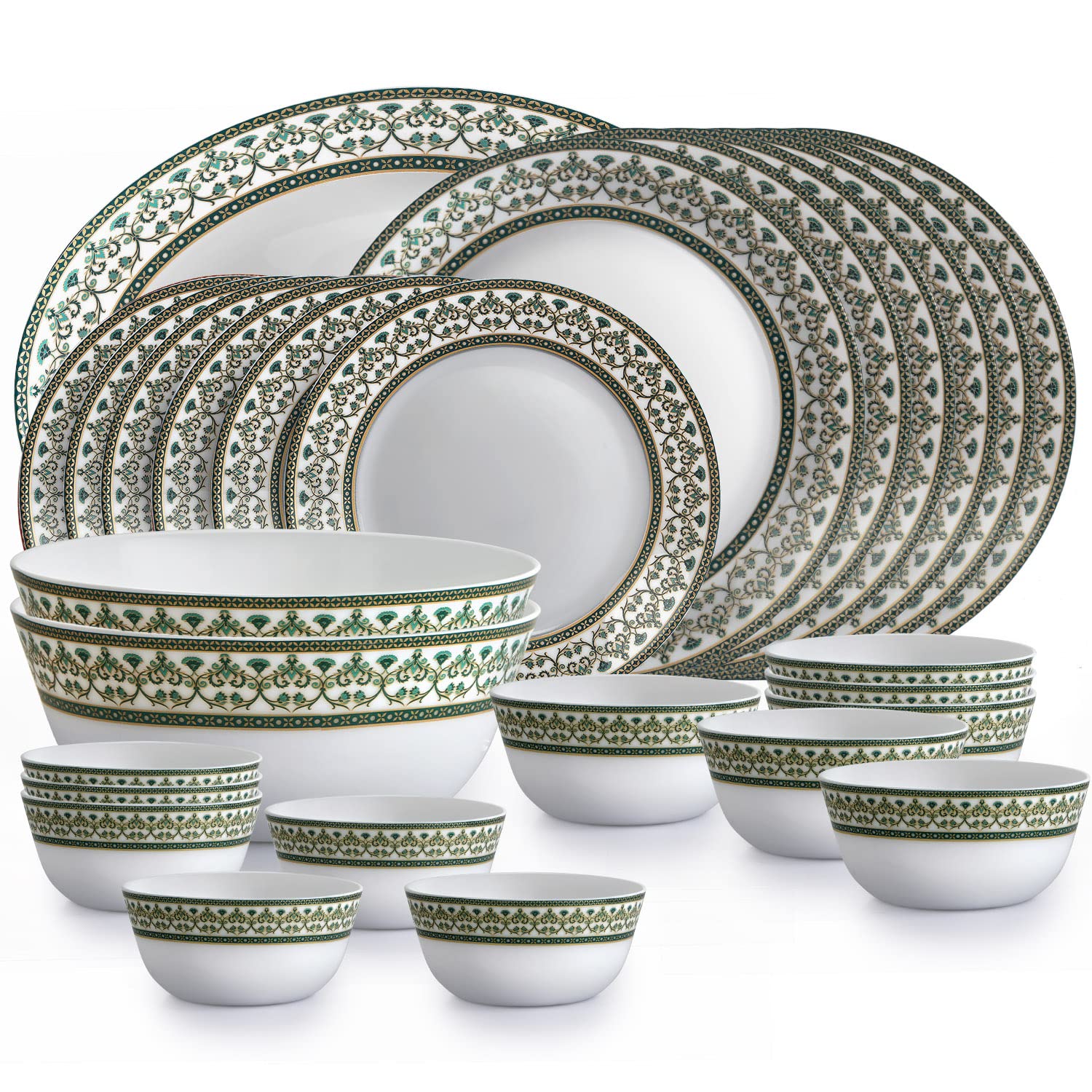 Cello Opalware Solitaire Series Verde Dinner Set, 27Pcs Opal