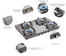 Load image into Gallery viewer, Sujata Gas Stove | 9 Years Warranty | Stove 4 Burner Auto Ignition, SABAF, ISI Certified, LPG & PNG Compatible, Jumbo Pack with Brass Burner (Classic, Black)